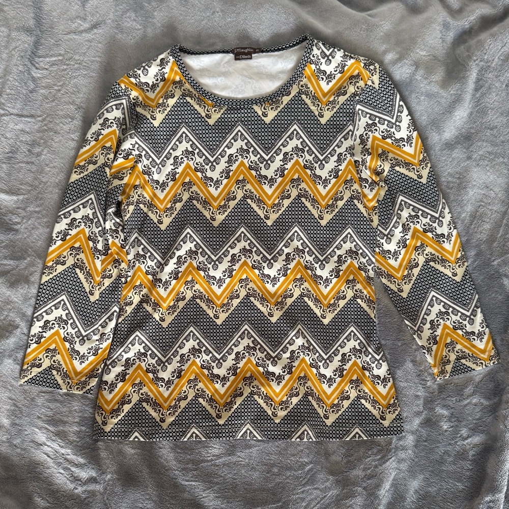 J. McLaughlin Black, White, and Yellow Blouse